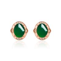 Cubic Zirconia Micro Pave Brass Earring with Green Calcedony Flat Oval rose gold color plated fashion jewelry & micro pave cubic zirconia & for woman green nickel lead & cadmium free Sold By Pair