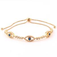 Bracelet Evil Eye bijoux, laiton, œil, Placage de couleur d'or, Réglable & pavé de micro zircon & pour femme, plus de couleurs à choisir, 17mm, Vendu par PC