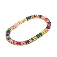 Bracelet cubique en laiton zircon pavent, Placage de couleur d'or, pavé de micro zircon & pour femme, multicolore, 175mm, Vendu par PC
