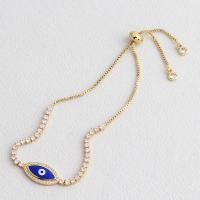 Bracelet Evil Eye bijoux, laiton, œil, Plaqué d'or, Réglable & pavé de micro zircon & pour femme & émail, plus de couleurs à choisir, 17x9.20mm, Vendu par PC