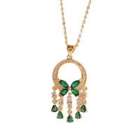 Cubic Zircon Micro Pave Brass Necklace, gold color plated, micro pave cubic zirconia & for woman, green, 33x13mm, Length:Approx 17.7 cm, Sold By PC