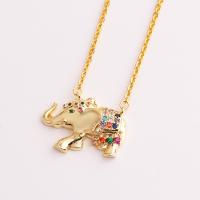 Cubic Zircon Micro Pave Brass Necklace, Elephant, gold color plated, micro pave cubic zirconia & for woman, multi-colored, 24x18mm, Length:Approx 17.7 Inch, Sold By PC