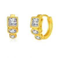 Cubic Zirconia Micro Pave Brass Earring, Geometrical Pattern, 18K gold plated, fashion jewelry & micro pave cubic zirconia & for woman, nickel, lead & cadmium free, 7x14mm, Sold By Pair