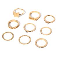 Juego de anillos de aleación de zinc, Mariposa, chapado en color dorado, nueve piezas & para mujer & con diamantes de imitación, tamaño:5.5-9, Vendido por Set