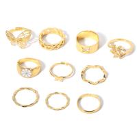 Juego de anillos de aleación de zinc, chapado en color dorado, para mujer & esmalte & con diamantes de imitación & hueco, más colores para la opción, tamaño:5.5-9, Vendido por Set