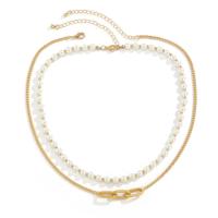 Multi Layer Necklace Iron with zinc alloy pendant & Copper Coated Plastic & Plastic Pearl with 2.7inch extender chain plated Double Layer & for man Length Approx 15.7 Inch Approx 17.7 Inch Sold By PC