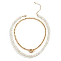 Multi Layer Necklace Plastic Pearl with iron chain & Zinc Alloy with 2.7inch extender chain plated Double Layer & for man Length Approx 15.7 Inch Approx 17.7 Inch Sold By PC