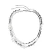 Mode-Multi-Layer-Halskette, Kunststoff Perlen, mit Eisenkette, mit Verlängerungskettchen von 2.7inch, silberfarben plattiert, Doppelschicht & Modeschmuck & für den Menschen, Länge:ca. 15.7 ZollInch, verkauft von PC