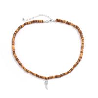 Wood Necklace with Zinc Alloy with 2.7inch extender chain Feather platinum color plated Bohemian style & for man Length Approx 19.7 Inch Sold By PC