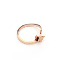 Rhinestone нержавеющей стали палец кольцо, Нержавеющая сталь 304, бабочка, плакирование настоящим розовым золотом, регулируемый & Женский & со стразами, размер:6-8, продается PC