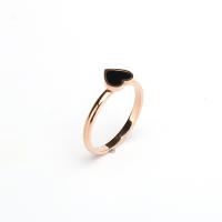 Палец кольцо из нержавеющей стали, Нержавеющая сталь 304, с Черная ракушка, Сердце, плакирование настоящим розовым золотом, разный размер для выбора & Женский, размер:5-9, продается PC
