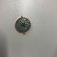 Connecteur de bijoux en laiton, avec turquoise, Plat rond, Placage de couleur d'or, DIY, 17.94x14.63mm, Vendu par PC