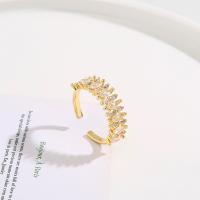 Cubique anneau en laiton Circonia Micro Pave, Plaqué d'or, Réglable & pavé de micro zircon & pour femme, 7.40mm, Vendu par PC