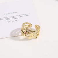 Cubique anneau en laiton Circonia Micro Pave, Plaqué d'or, Réglable & pavé de micro zircon & pour femme, 14mm, Vendu par PC