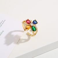 Cubique anneau en laiton Circonia Micro Pave, Plaqué d'or, Réglable & pavé de micro zircon & pour femme, 17mm, Vendu par PC