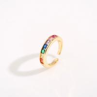 Cúbicos Circonia Micro Pave anillo de latón, metal, chapado en oro real, Ajustable & micro arcilla de zirconia cúbica & para mujer, Vendido por UD
