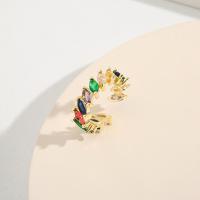 Cubique anneau en laiton Circonia Micro Pave, Plaqué d'or, Réglable & pavé de micro zircon & pour femme, 6mm, Vendu par PC