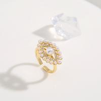 Cubique anneau en laiton Circonia Micro Pave, avec perle de plastique, Plaqué d'or, Réglable & styles différents pour le choix & pavé de micro zircon & pour femme, Vendu par PC
