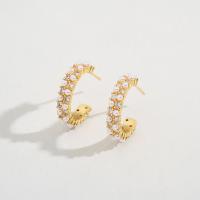 Boucles d'oreilles en laiton zircon cubique pavent, avec perle de plastique, Plaqué d'or, Réglable & pavé de micro zircon & pour femme, 22x4.50mm, Vendu par paire