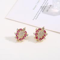 Cubic Zirconia Micro Pave Brass Earring real gold plated micro pave cubic zirconia & for woman 17mm Sold By Pair