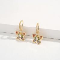 Cubic Zirconia Micro Pave Brass Earring, Butterfly, real gold plated, micro pave cubic zirconia & for woman, 15x26mm, Sold By Pair