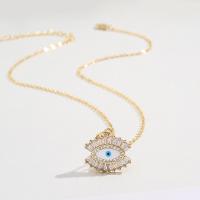 Collier Evil Eye bijoux, laiton, avec 2.75 inch chaînes de rallonge, œil, Plaqué d'or, pavé de micro zircon & pour femme, 17x14mm, Longueur:Environ 14.96 pouce, Vendu par PC