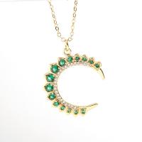 Cubic Zircon Micro Pave Brass Necklace with 2.75 inch extender chain Moon real gold plated micro pave cubic zirconia & for woman green 22.50mm Length Approx 14.96 Inch Sold By PC