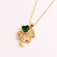 Cubic Zircon Micro Pave Brass Necklace with 2.75 inch extender chain Four Leaf Clover real gold plated micro pave cubic zirconia & for woman 18.50mm Length Approx 14.96 Inch Sold By PC