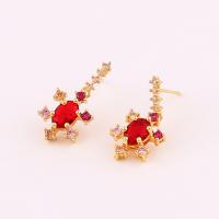 Cubic Zirconia Micro Pave Brass Earring real gold plated micro pave cubic zirconia & for woman red Sold By Pair