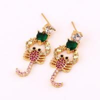 Cubic Zirconia Micro Pave Brass Earring Scorpion real gold plated micro pave cubic zirconia & for woman 18mm Sold By Pair