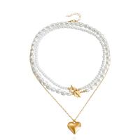 Mode-Multi-Layer-Halskette, Zinklegierung, mit ABS-Kunststoff-Perlen, goldfarben plattiert, drei Stücke & Modeschmuck & für Frau, weiß, 25mm, Länge:52 cm, verkauft von setzen
