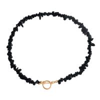 Natural Gemstone Necklace Zinc Alloy with Natural Gravel & Freshwater Pearl gold color plated fashion jewelry & for woman black Sold Per 42 cm Strand
