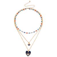 Multi Layer Necklace, Tibetan Style, with 10cm extender chain, gold color plated, three layers & fashion jewelry & evil eye pattern & for woman & enamel, multi-colored, 25mm, Length:47 cm, Sold By PC