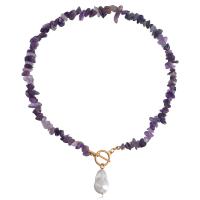 Quartz Necklace, Tibetan Style, with Freshwater Pearl & Amethyst, gold color plated, fashion jewelry & different styles for choice & for woman, US Ring Size:1, Sold Per 42 cm Strand