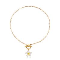 Zinc Alloy Jewelry Necklace Flower gold color plated fashion jewelry & for woman & enamel golden 20mm Length 43 cm Sold By PC
