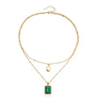 Mode-Multi-Layer-Halskette, Zinklegierung, mit Kristall, mit Verlängerungskettchen von 5cm, goldfarben plattiert, Doppelschicht & Modeschmuck & für Frau, zwei verschiedenfarbige, 20mm, Länge 47 cm, verkauft von PC