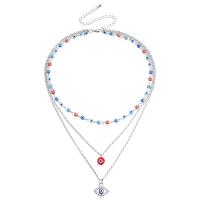 Multi Layer Necklace, Tibetan Style, silver color plated, three layers & fashion jewelry & for woman & enamel & with rhinestone, multi-colored, 20mm, Length:46 cm, Sold By PC