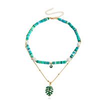 Multi Layer Necklace Zinc Alloy with Polymer Clay gold color plated Double Layer & fashion jewelry & for woman & enamel multi-colored 30mm Sold Per 38 cm Strand