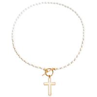 Plastik perle halskæde, Zinc Alloy, med ABS plastik perle & Akryl, Kryds, guldfarve belagt, mode smykker & for kvinde, to forskellige farvede, 35mm, Solgt Per 43 cm Strand