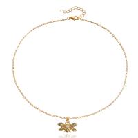 Zinc Alloy Jewelry Necklace Butterfly gold color plated fashion jewelry & for woman & with rhinestone golden 25mm Length 42 cm Sold By PC
