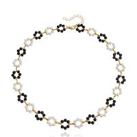 Collier de perles en plastique, alliage de zinc, avec Plastique ABS perle, avec 5cm chaînes de rallonge, Placage de couleur d'or, bijoux de mode & pour femme, deux couleurs différentes, Vendu par 42 cm brin