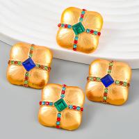 Zinc Alloy Stud Earring with acrylic rhinestone Square gold color plated fashion jewelry & for woman Sold By Pair