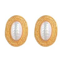 Boucle d'oreille dormeuse en alliage de zinc, avec Plastique ABS perle, Placage de couleur d'or, bijoux de mode & pour femme, doré, 46x36mm, Vendu par paire