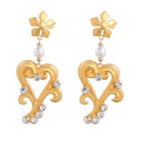 Tibetan Style Drop Earrings, with ABS Plastic Pearl, gold color plated, fashion jewelry & for woman & with rhinestone, golden, 94x41mm, Sold By Pair