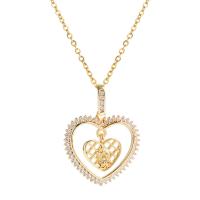 Cubic Zircon Micro Pave Brass Necklace with 5 extender chain Heart 18K gold plated fashion jewelry & micro pave cubic zirconia & for woman gold Length 45 cm Sold By PC