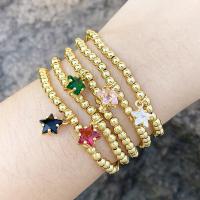 Bracelets en laiton, étoile, Plaqué or 18K, bijoux de mode & pour femme & avec zircone cubique, plus de couleurs à choisir, 11x9mm, Vendu par PC