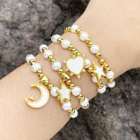 Brass Bracelet & Bangle with Plastic Pearl 18K gold plated fashion jewelry & for woman Length 16 cm Sold By PC
