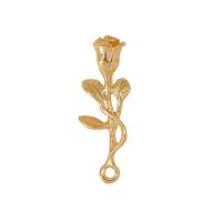 Bijoux pendentifs en laiton, Rose, Placage de couleur d'or, bijoux de mode & unisexe, doré, protéger l'environnement, sans nickel, plomb et cadmium, 28x10mm, Environ 10PC/sac, Vendu par sac