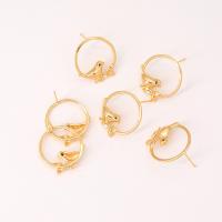 Brass Earring Drop Component Donut gold color plated DIY & micro pave cubic zirconia & hollow golden nickel lead & cadmium free Sold By PC