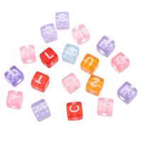 Alphabet Acrylic Beads, Square, DIY & different designs for choice & enamel, more colors for choice, 10x10x10mm, Hole:Approx 4mm, Sold By Bag
